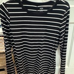 a.n.a Black and White Striped Crewneck Top